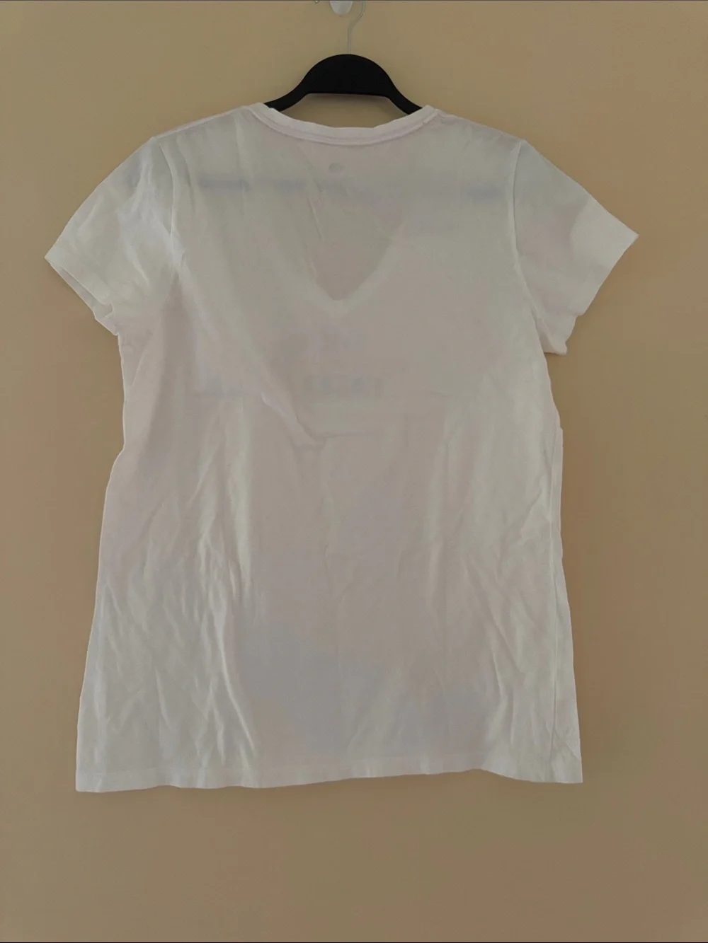 The North Face Women's White V-Neck Logo Tee with Pink, Orange and Blue Graphic - Picture 3 of 4